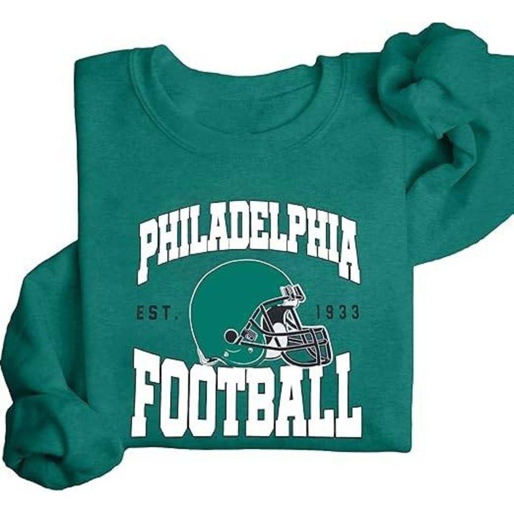 Philadelphia Football Sweatshirt Teal Green‎ Crewneck Pullover EST 1933 Large